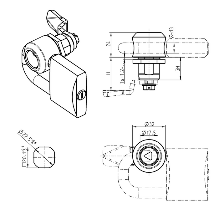 1000-U436 Housing for padlock, Zinc die black powder-coated