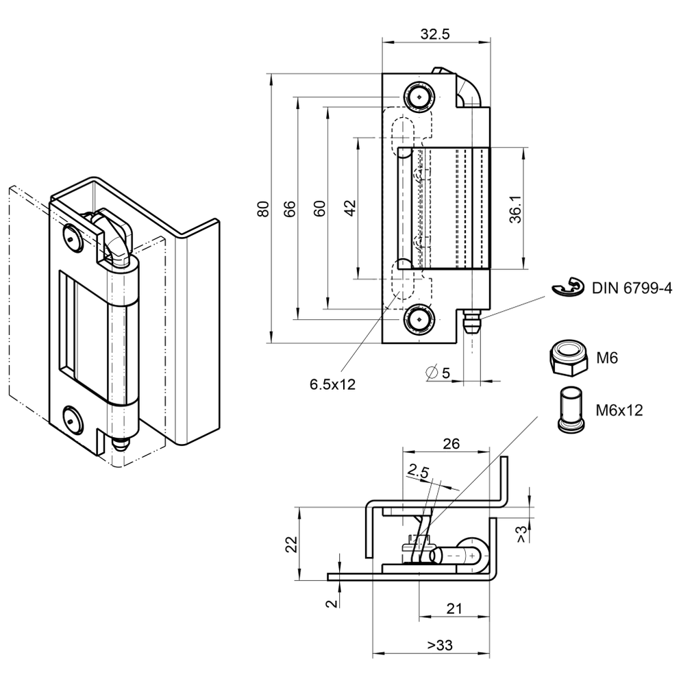 1032 U5 Emka Weld On Concealed Hinge — Steel City Supply 6041