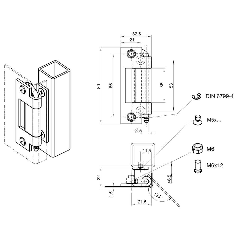 1032-U6 EMKA Screw-On Concealed Hinge — Steel City Supply