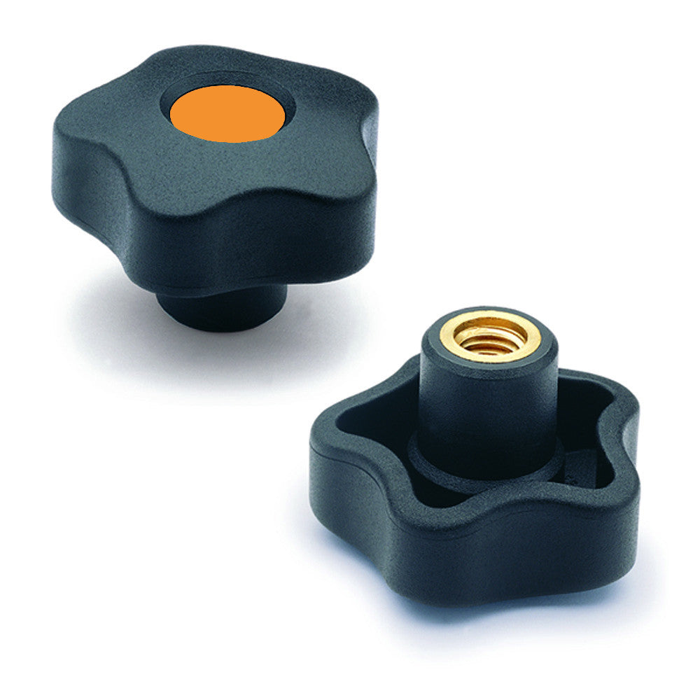 969892-C2 VCT.40 B-5/16-C2  Elesa Orange Lobe Knob w/ Brass Boss and Set Screw for 5/16" Shaft