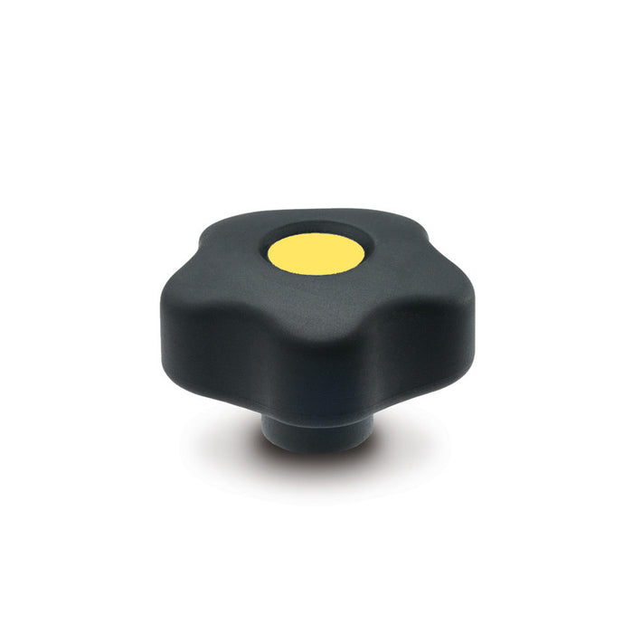 9169954-C4 VCT.53 B-3/8-16-SOFT-C4  Elesa Yellow SOFT Lobe Knob w/ Brass Boss Threaded 3/8-16